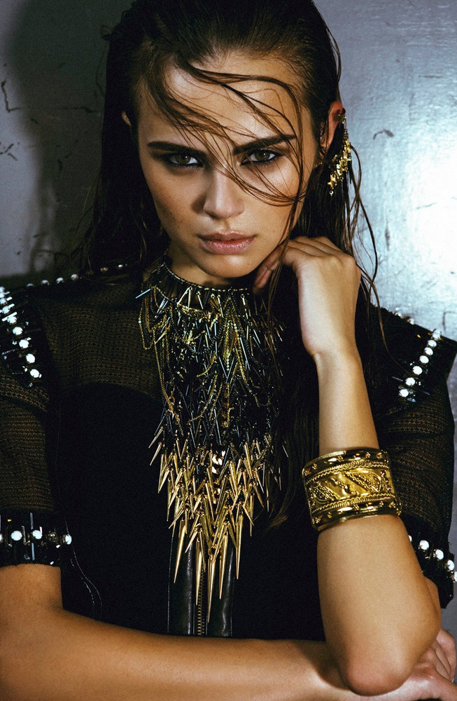 Ted Emmons for C Heads Magazine: Xenia Deli wearing spiked necklace and cuff earring